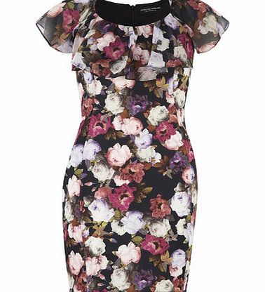Bhs Floral Frill Top Scuba Pencil Dress, multi