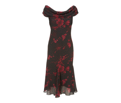 Floral glitter print bardot dress