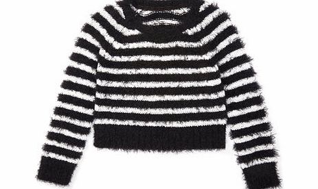 Bhs Girl Striped Eyelash Jumper, black/white