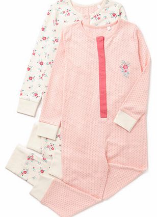 Bhs Girls 2 Pack Ditsy Floral Onesies, pink marl