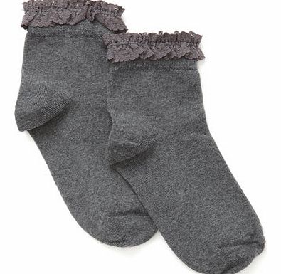 Bhs Girls 2 Pack Grey Lace Trim Socks, grey marl