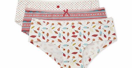 Bhs Girls 3 Pack Feather Design Shorties, pink