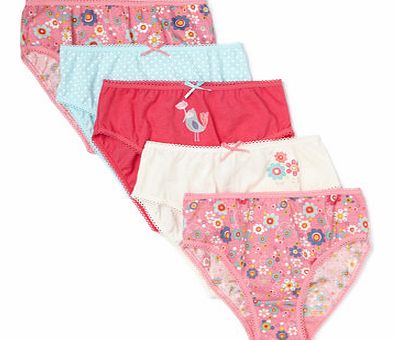 Girls 5 Pack Girls Bird Design Briefs, cream