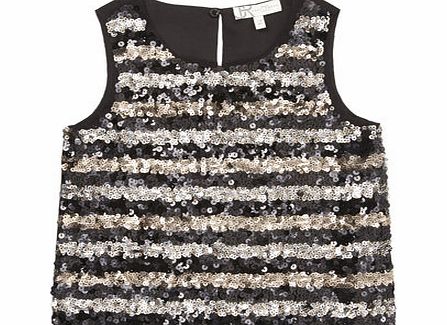 Bhs Girls Black Striped Sequin Bodice Top, black