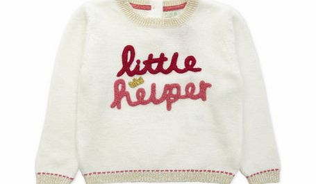 Bhs Girls Cream Christmas Little Helper Jumper, navy