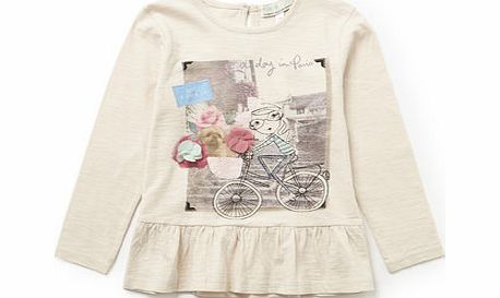 Bhs Girls Cream Paris Long Sleeved Frill Top, cream