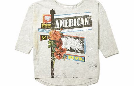 Bhs Girls Foil Road Sign Top, grey marl 1065413941