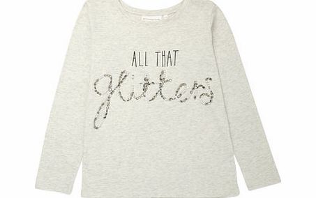 Bhs Girls Glitter Long Sleeved Top, cream 1065380005