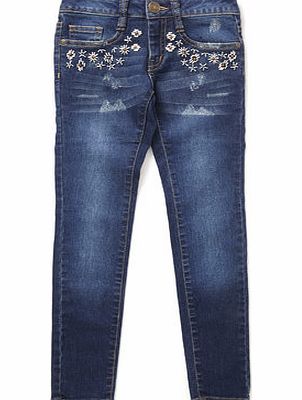 Bhs Girls Indigo Beaded Jeans, indigo 1063210205
