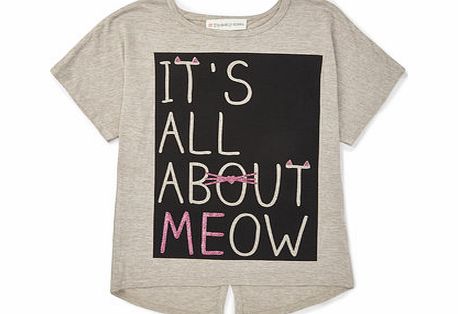 Bhs Girls Meow Split Back Top, biscuit 1064913527
