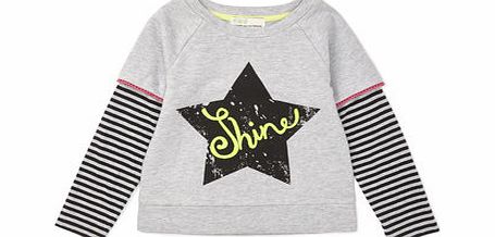 Bhs Girls Shine Grey Mock Layer Long Sleeve Top,
