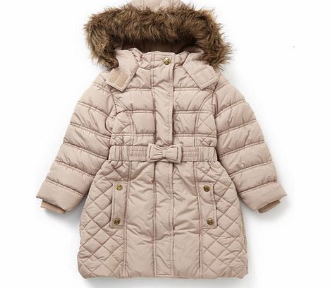 Girls Stone Bow Belt Padded Coat, stone 9264182730