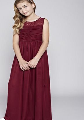 Bhs Girls Teen Merlot Illusion Bridesmaid Dress,