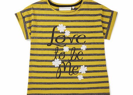 Bhs Girls Yellow Stripe Flower Top, deep yellow
