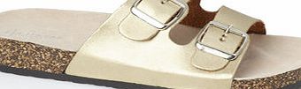 Bhs Gold Double Buckle Comfort Sandals, gold