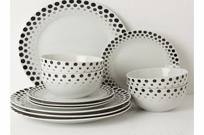 Graduated Spot 12 Piece Dinner Set, black/white