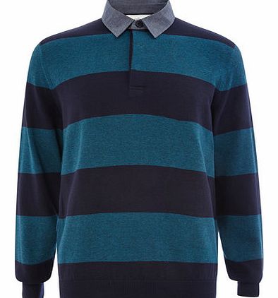 Bhs Green Block Stripe Rugby Jumper, Green BR53C05FGRN