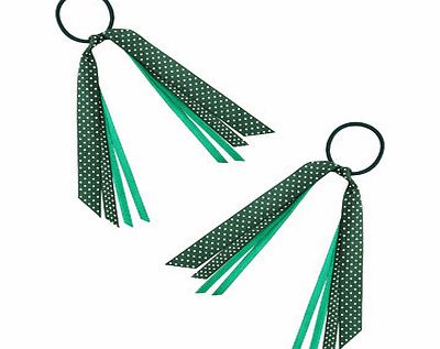 Bhs Green Polka Dot Ribbon Hair Bobbles, green