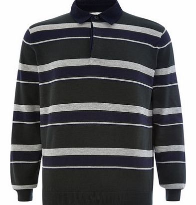 Bhs Green Stripe Collar Rugby Jumper, Green