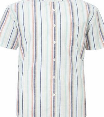 Bhs Green Stripe Grandad Collar Shirt, Green