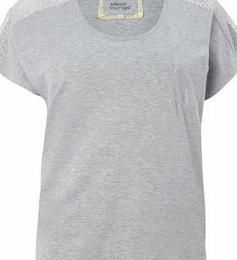 Bhs Grey Ladies Cotton Lace Insert Top, light grey