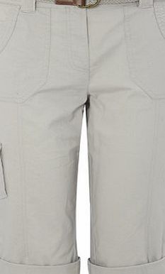 Bhs Grey Petite Cotton Belted Crop Trouser, grey