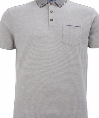 Bhs Grey Smart Check Collar Polo Shirt, MID GREY