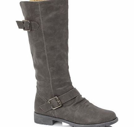 Grey Warm Lined Casual Biker Boot, grey 2844290870