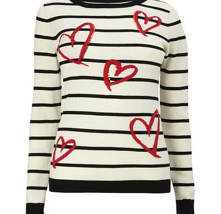 Bhs Ivory/Black Heart Stripe Jumper, ivory/black