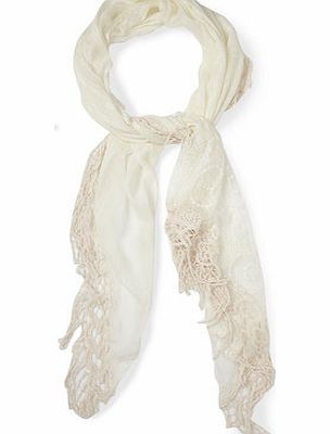 Ivory Lace Trim Scarf, ivory 6605610904