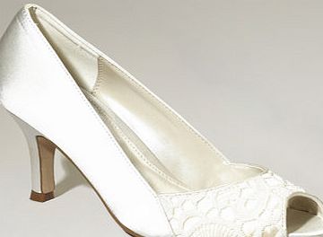Bhs Ivory Melissa Lace Peep Toe Court Shoes, ivory