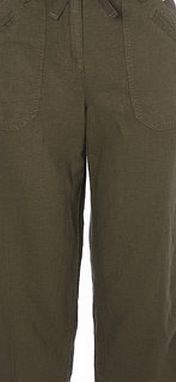 Bhs Khaki Ruched Hem Linen Blend Crop Trouser, khaki