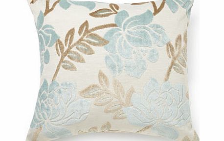 Large duck egg floral velvet cut cushion, duck