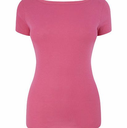 Bhs Magenta Short Sleeve Slash Neck Top, fuchsia