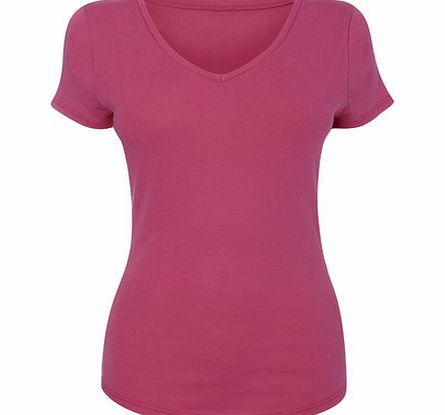 Bhs Magenta Short Sleeve V Neck Top, fuchsia