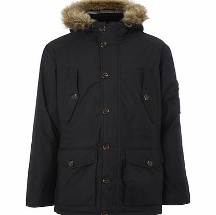 Mens Black Hooded Parka, Black BR56B06FBLK
