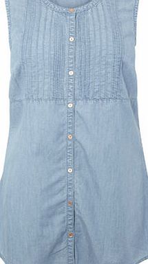 Bhs Mid Wash Tencel Blend Sleeveless Tunic, mid wash