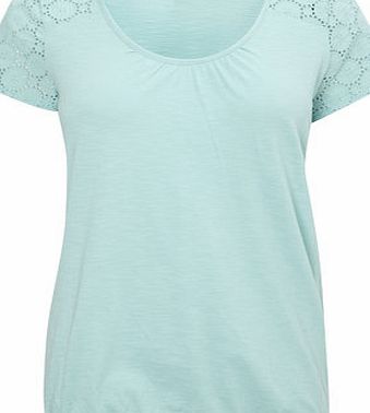 Bhs Mint Broidery Sleeve Bubble Hem Top, mint