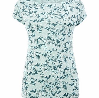 Bhs Mint Green Short Sleeve Bird Print Slash Neck