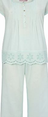 Bhs Mint Scalloped Embroidery Crop Pyjama, mint