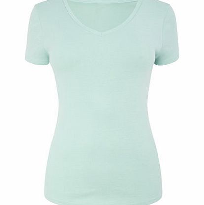 Bhs Mint Short Sleeve V Neck Top, mint 2424048942