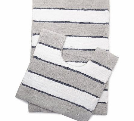 Bhs Monochrome Striped Bath and Pedestal Mat Set,