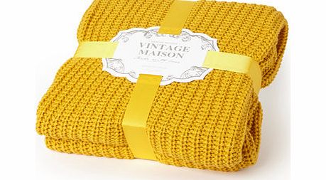 Bhs Mustard Vintage rib knitted throw, mustard