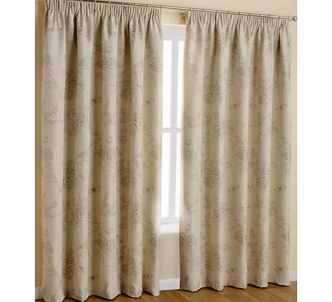 Natural Floral Bird Toile Pencil Pleat Curtain,