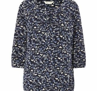 Bhs Navy 3/4 Sleeve All Over Print Bubble Hem