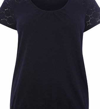 Bhs Navy Broidery Sleeve Bubble Hem Top, navy