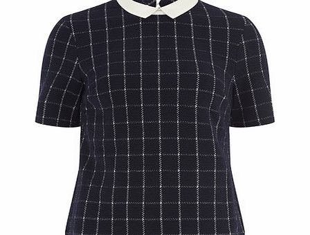 Bhs Navy Check Collar Top, blue 19128521483
