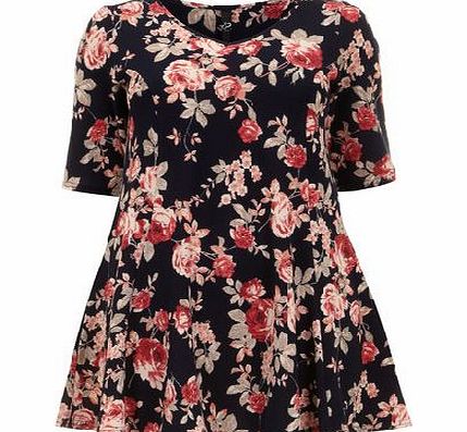 Bhs Navy Floral Print Top, navy 12610690249