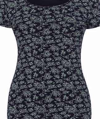 Bhs Navy Floral Scoop Neck Top, navy 2424690249