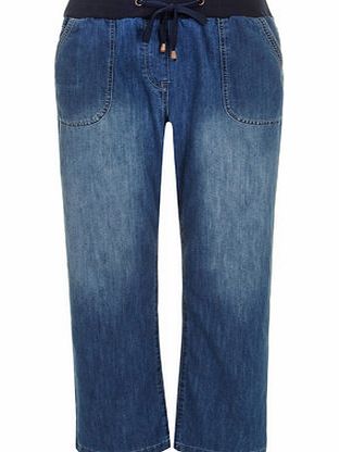 Bhs Navy Jersey Waist Band Slouch Regular Leg Jeans,